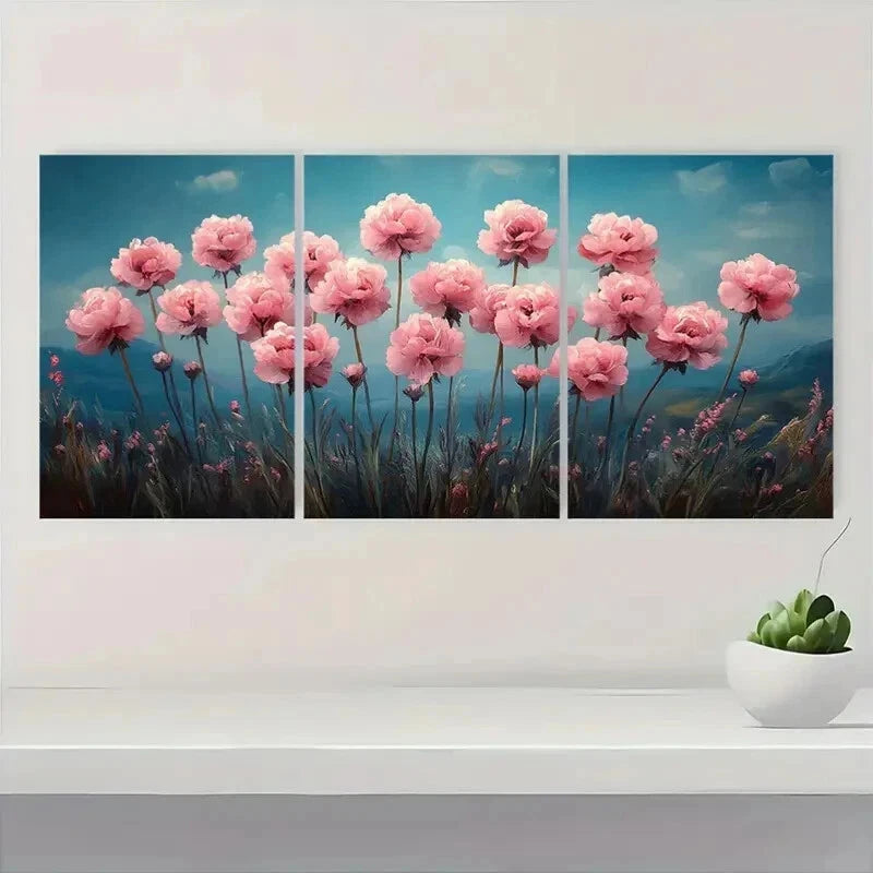 3pcs Sea Thrift Flower Armenia Marittima Perfect Wall Art Set Canvas Framed 50x70cm - High Quality Print 100% Australian Made Wall Canvas Ready to Hang - Bella Home Decor
