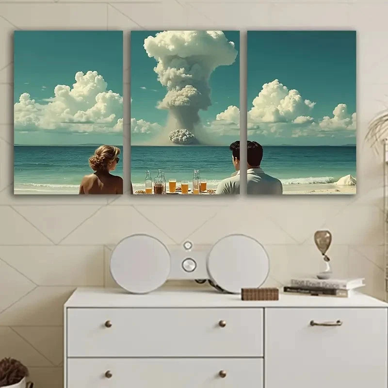 3pcs People Sitting By The Sea Wall Art Set Canvas Framed 40x60cm - High Quality Print 100% Australian Made Wall Canvas Ready to Hang