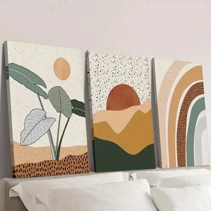 3pcs Boho Style Sunset Pastoral Tropical Plants Wall Art Set Canvas Unframed - High Quality Print 100% Australian Made Wall Canvas - Bella Home Decor