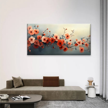 Orange Flowers Blue Background Wall Art Canvas Office Home Room Framed 120x60cm
