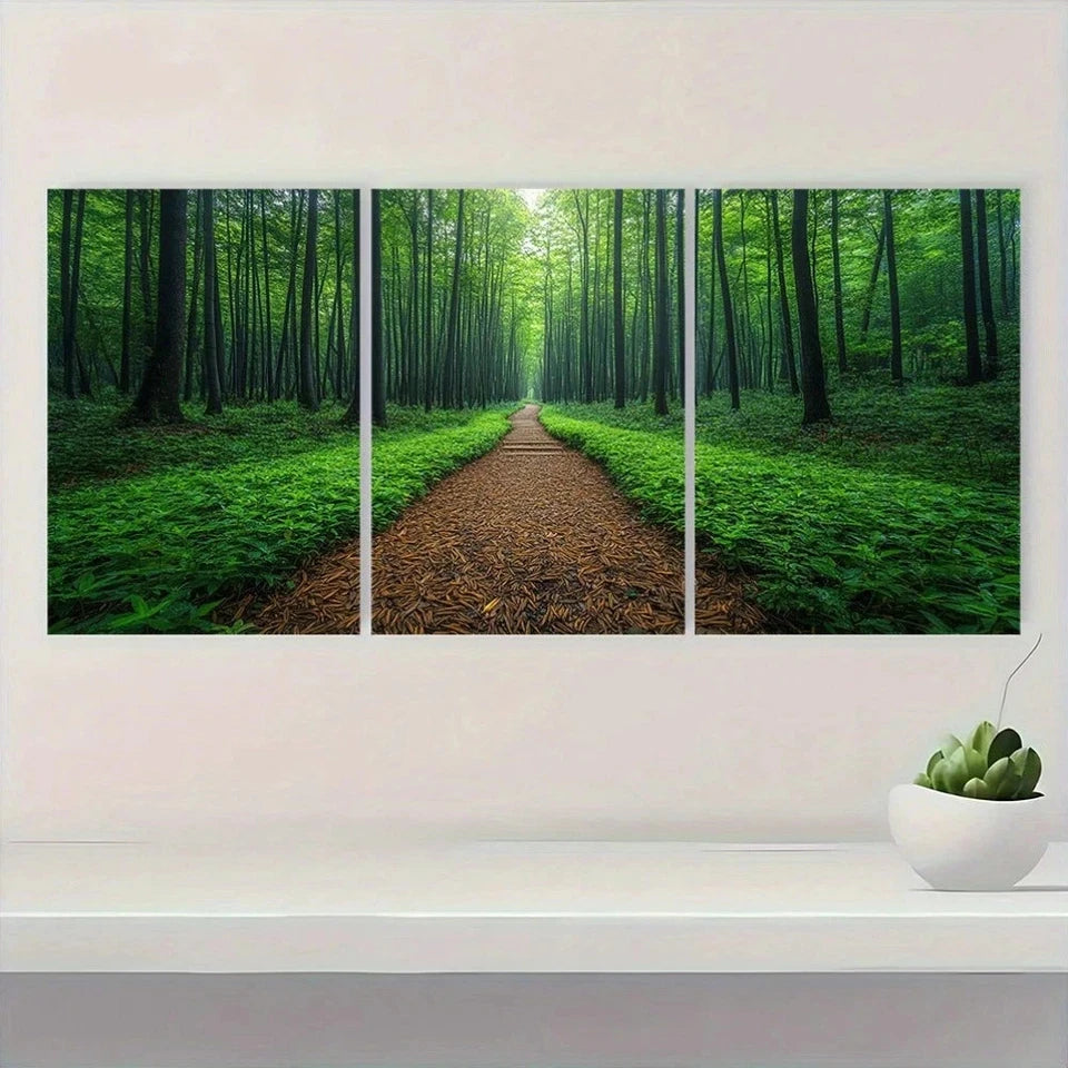 3pcs Bamboo Forest Path Serene Green Metal Print Ready to Hang Art - Bella Home Decor