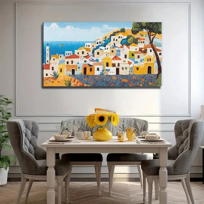 Vibrant Mediterranean Landscape Wall Art Canvas Office Home Room Framed 120x60cm