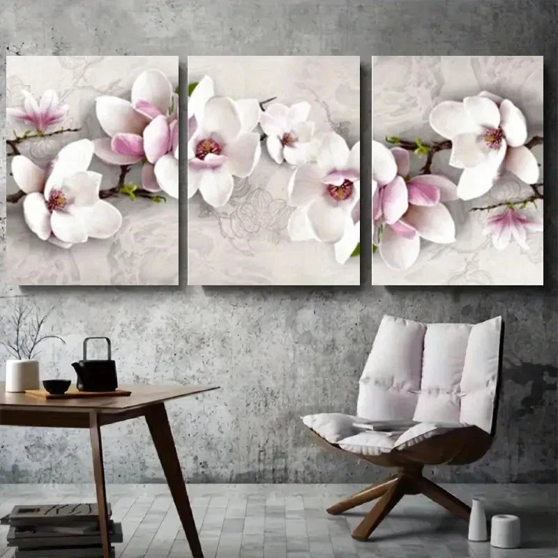3pcs White Pink Magnolia Blossom Wall Art Set Canvas Framed 60x90cm - High Quality Print 100% Australian Made Wall Canvas Ready to Hang