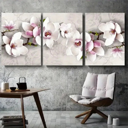 3pcs White Pink Magnolia Blossom Wall Art Set Canvas Framed 60x90cm - High Quality Print 100% Australian Made Wall Canvas Ready to Hang
