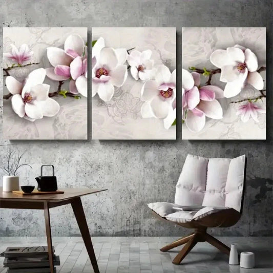 3pcs White Pink Magnolia Blossom Wall Art Set Canvas Framed 60x90cm - High Quality Print 100% Australian Made Wall Canvas Ready to Hang