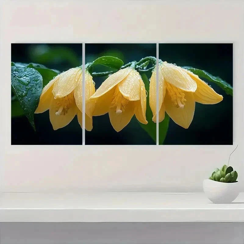 3pcs Vibrant Green Leave Blooming Flower Perfect Wall Art Set Canvas Framed 50x70cm - High Quality Print 100% Australian Made Wall Canvas Ready to Hang