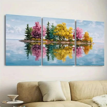3pcs Vibrant Autumn Island Nature Reflection Wall Art Set Canvas Framed 40x60cm - High Quality Print 100% Australian Made Wall Canvas Ready to Hang