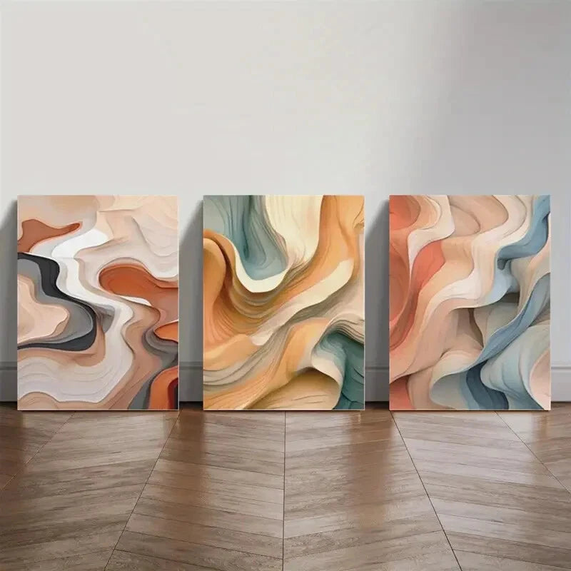 3pcs Modern Colorful Wavy Lines Decor Wall Art Set Canvas Framed 50x70cm - High Quality Print 100% Australian Made Wall Canvas Ready to Hang