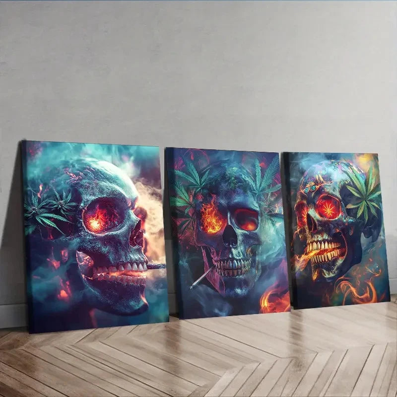 3pcs Modern Contemporary Skull Wall Art Set Canvas Framed 50x70cm - High Quality Print 100% Australian Made Wall Canvas Ready to Hang - Bella Home Decor