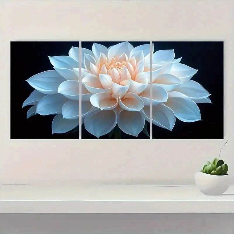 3pcs White Dahlia Nature-Inspired Perfect Wall Art Set Canvas Framed 60x90cm - High Quality Print 100% Australian Made Wall Canvas Ready to Hang