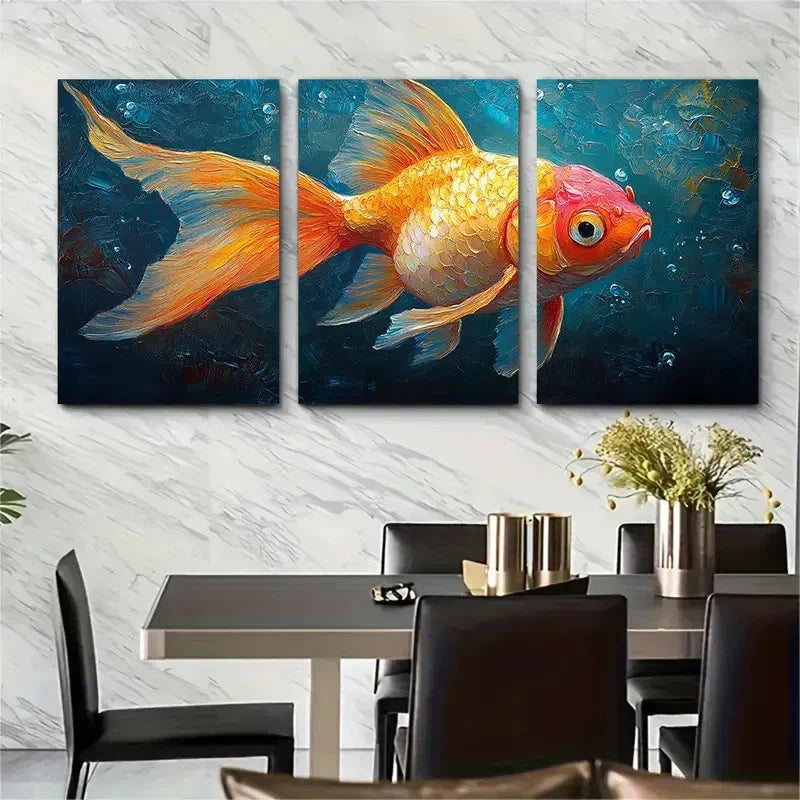 3pcs Goldfish Animals Impasto Underwater Perfect Wall Art Set Canvas Framed 60x90cm - High Quality Print 100% Australian Made Wall Canvas Ready to Hang - Bella Home Decor