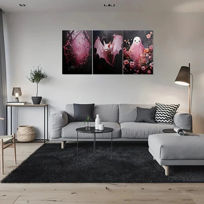3pcs Spooky Pink Bat Halloween Metal Print Ready to Hang Art - Bella Home Decor