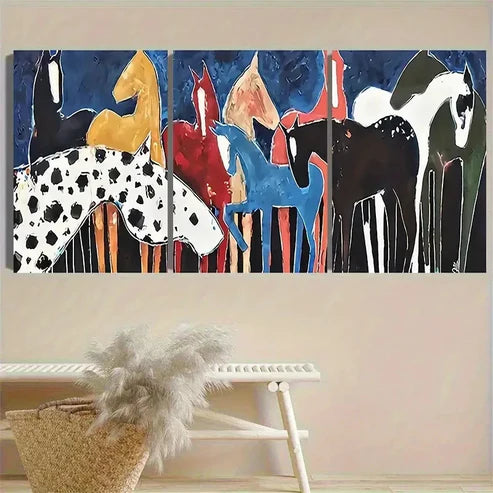 3pcs Colorful Animal Silhouette Wall Art Set Canvas Unframed - High Quality Print 100% Australian Made Wall Canvas - Bella Home Decor