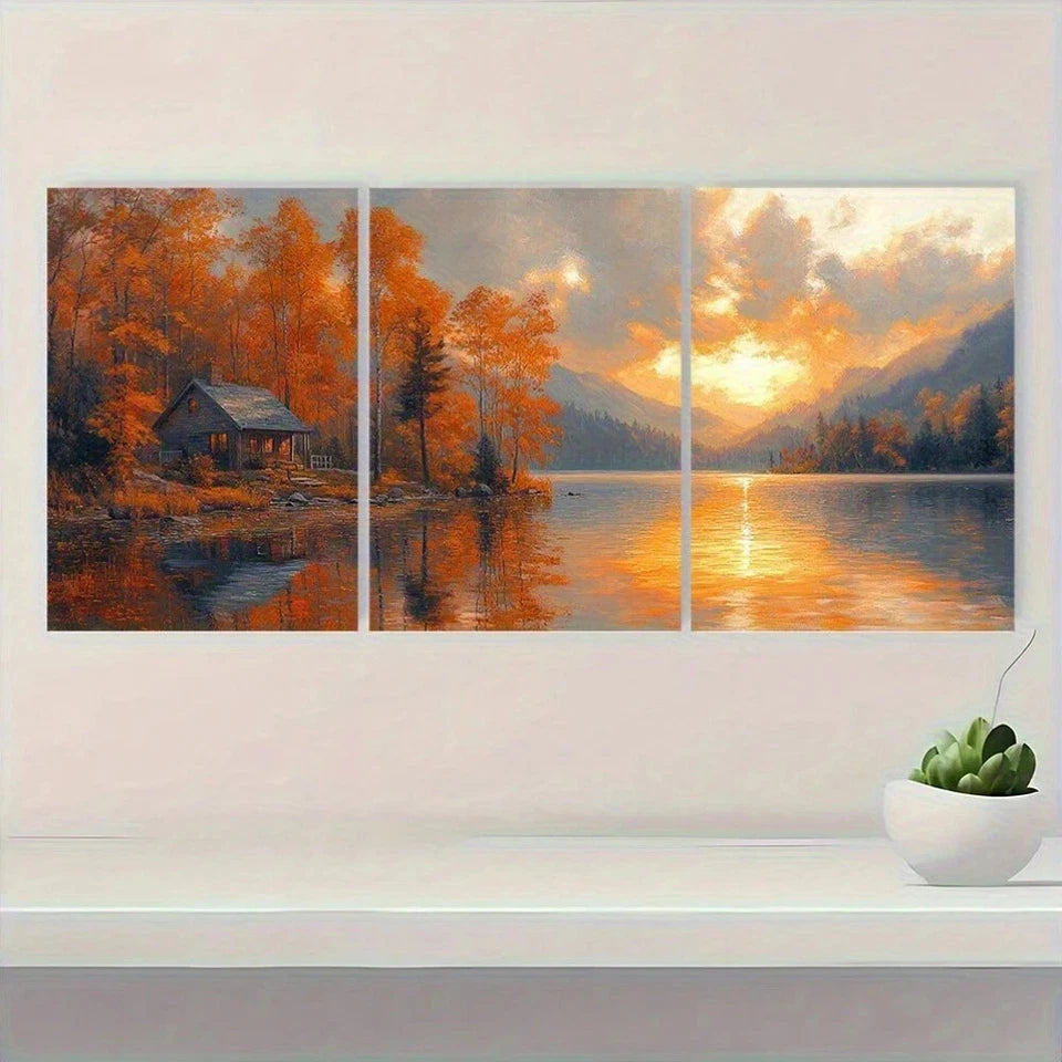 3pcs Richard Russell Lake House Metal Print Ready to Hang Art - Bella Home Decor
