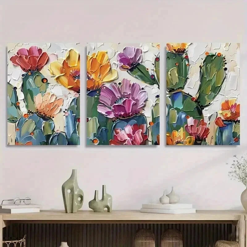3pcs Abstract Floral & Cactus Modern Perfect Wall Art Set Canvas Framed 50x70cm - High Quality Print 100% Australian Made Wall Canvas Ready to Hang - Bella Home Decor