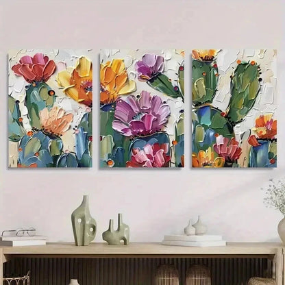 3pcs Abstract Floral & Cactus Modern Perfect Wall Art Set Canvas Framed 50x70cm - High Quality Print 100% Australian Made Wall Canvas Ready to Hang - Bella Home Decor