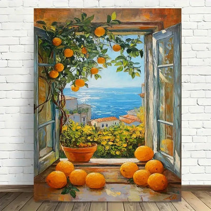 Beautiful Vibrant Orange & Lemon Tree Scene Painting 40x60cm Metal Print Ready to Hang - Bella Home Decor