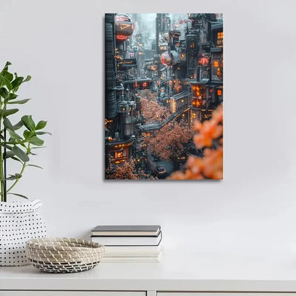 Beautiful Featuring a Cyberpunk Village Painting  40x60cm Metal Print Ready to Hang - Bella Home Decor