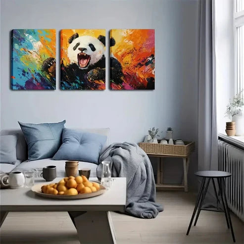 3pcs colorful fantasy world of Giant Panda Wall Art Set Canvas Unframed - High Quality Print 100% Australian Made Wall Canvas - Bella Home Decor