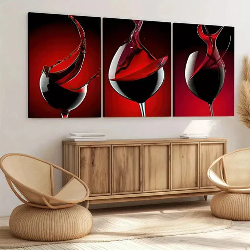 3pcs Red Wine Glass Black Stunning Red Wall Art Set Canvas Unframed - High Quality Print 100% Australian Made Wall Canvas