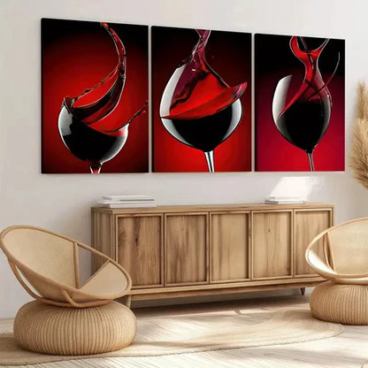 3pcs Red Wine Glass Black Stunning Red Wall Art Set Canvas Unframed - High Quality Print 100% Australian Made Wall Canvas