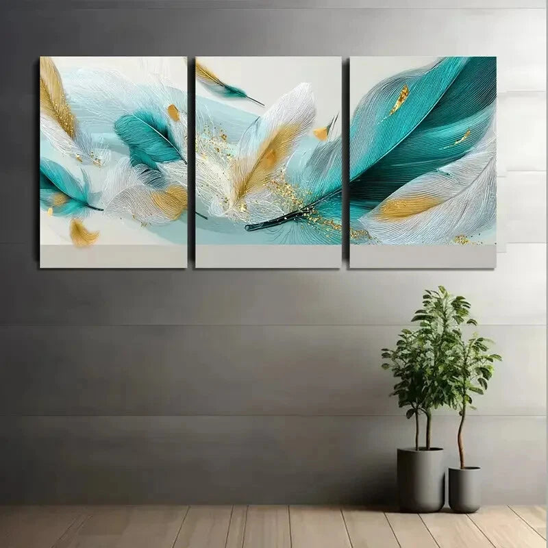3pcs Abstract White Golden Patterns Metal Print Ready to Hang Art - Bella Home Decor