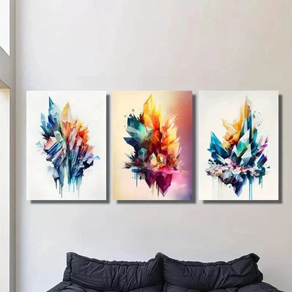 3pcs Geometric Crystal Stone Painting Wall Art Canvas Unframed - High Quality Print 100% Australian Made Wall Canvas - Bella Home Decor