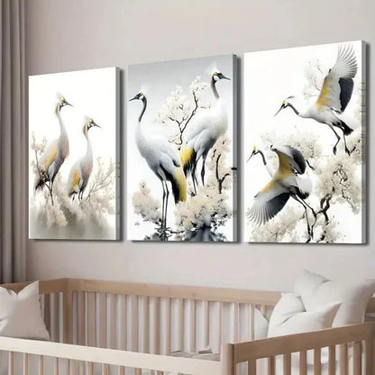 3pcs Japanese Red Crowned Crane Decor Wall Art Set Canvas Unframed - High Quality Print 100% Australian Made Wall Canvas