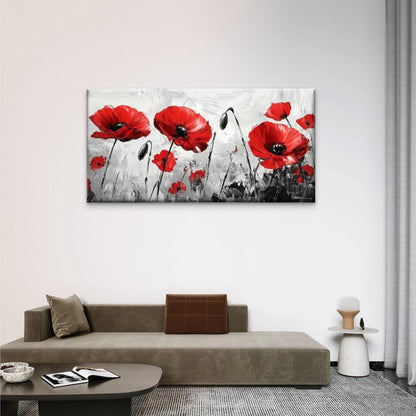 Red Poppy Flowers Grey Wall Art Canvas Office Home Room Framed 120x60cm