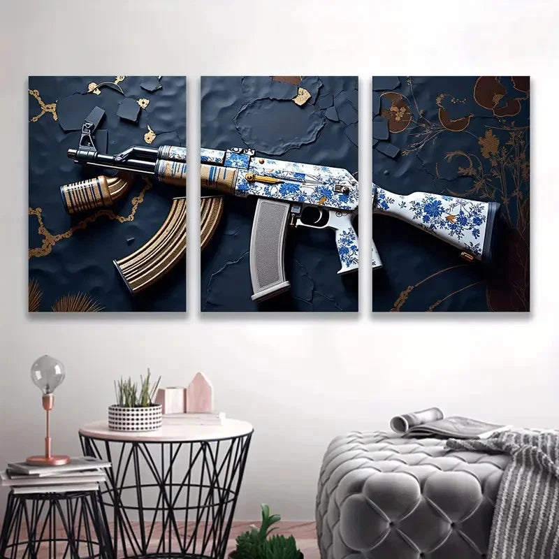3pcs Blue and White AK, ART  Wall Art Set Canvas Framed 60x90cm - High Quality Print 100% Australian Made Wall Canvas Ready to Hang - Bella Home Decor