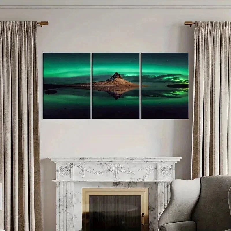 3pcs Nordic Aurora Nature Landscape Wall Art Set Canvas Framed 60x90cm - High Quality Print 100% Australian Made Wall Canvas Ready to Hang - Bella Home Decor