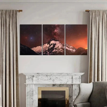 3pcs Snow Mountain Starry Sky & Milky Way Wall Art Set Canvas Framed 50x70cm - High Quality Print 100% Australian Made Wall Canvas Ready to Hang - Bella Home Decor