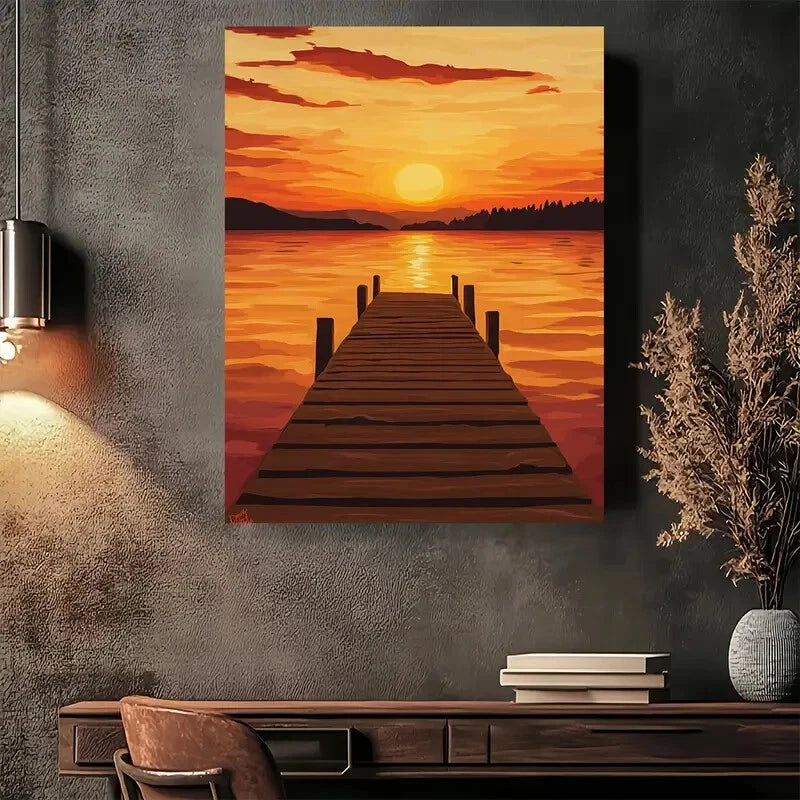 Beautiful Sunset Serenity Modern Vintage Painting 40x60cm Metal Print Ready to Hang - Bella Home Decor