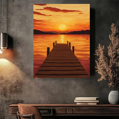 Beautiful Sunset Serenity Modern Vintage Painting 40x60cm Metal Print Ready to Hang - Bella Home Decor