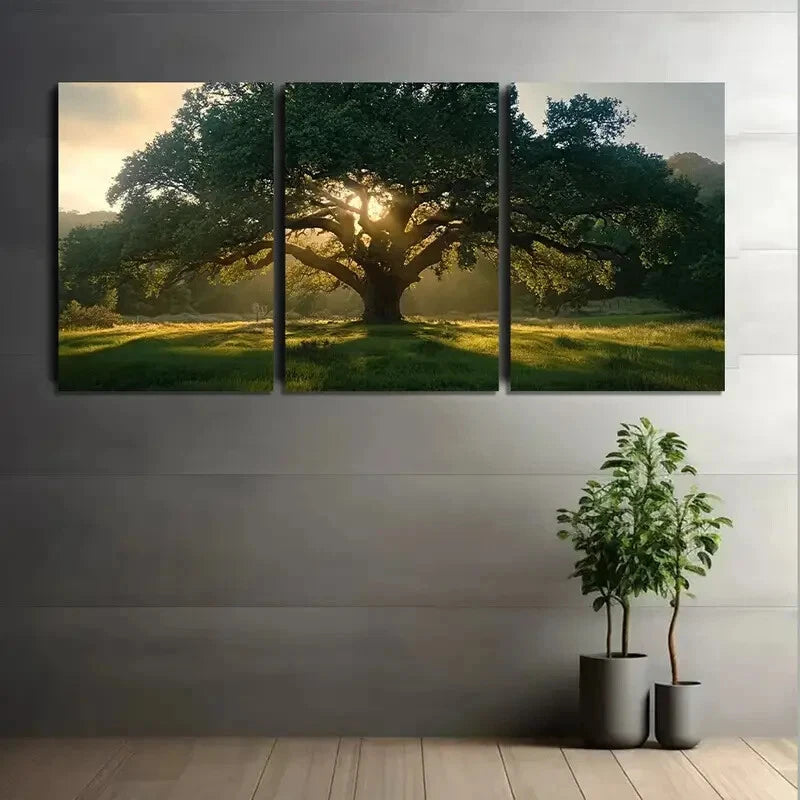 3pcs Majestic Oak Tree Meadow Nature Metal Print Ready to Hang Art - Bella Home Decor