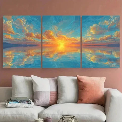 3pcs Orange And Golden Melting Sky Wall Art Set Canvas Unframed - High Quality Print 100% Australian Made Wall Canvas
