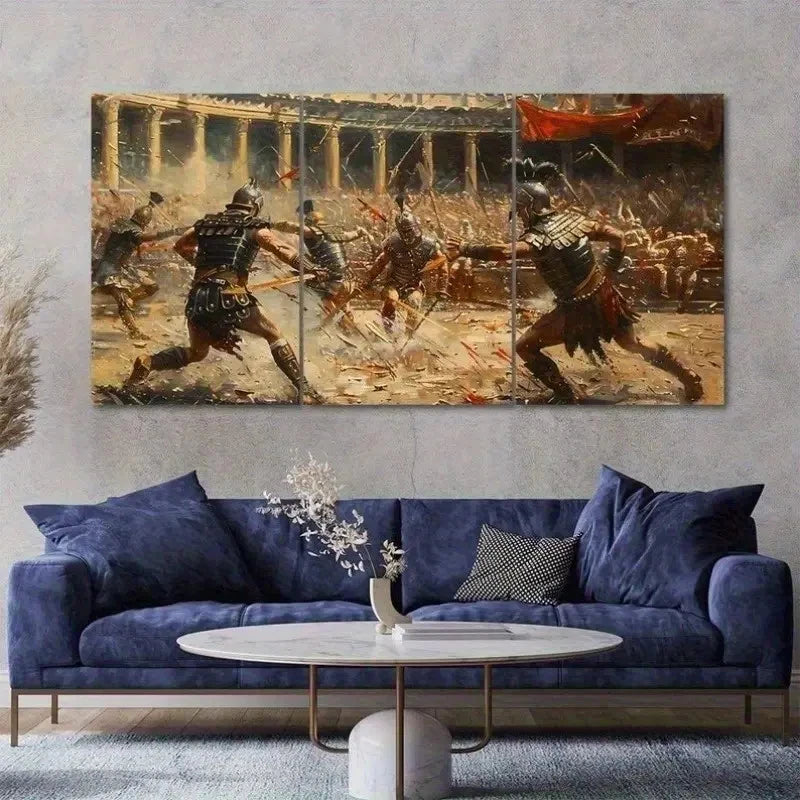 3pcs Roman Gladiator Battle  RG Wall Art Canvas Framed 40x60cm - High Quality Print 100% Australian Made Wall Canvas Ready to Hang