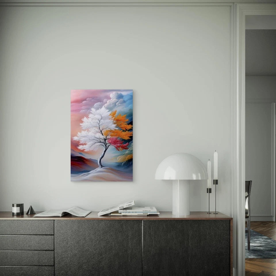 Multicolored Tree in Landscape 60x90cm Metal Print Ready to Hang