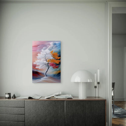Multicolored Tree in Landscape 60x90cm Metal Print Ready to Hang