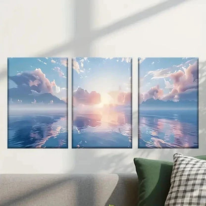 3pcs Sunset Over the Ocean painting Wall Art Canvas Unframed - High Quality Print 100% Australian Made Wall Canvas