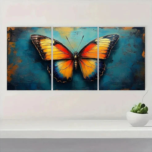 3pcs Vibrant Butterfly Modern Abstract Design Wall Art Set Canvas Unframed - High Quality Print 100% Australian Made Wall Canvas