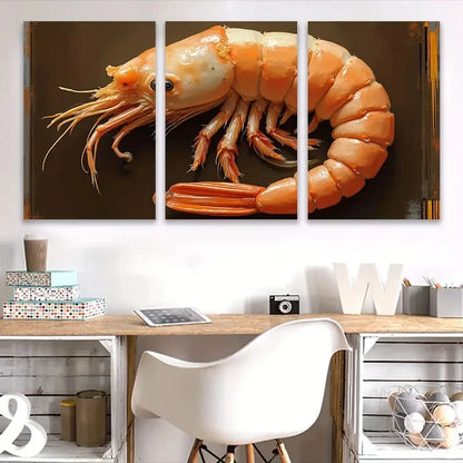 3pcs Realistic Shrimp Painting Wall Art Set Canvas Framed 60x90cm - High Quality Print 100% Australian Made Wall Canvas Ready to Hang