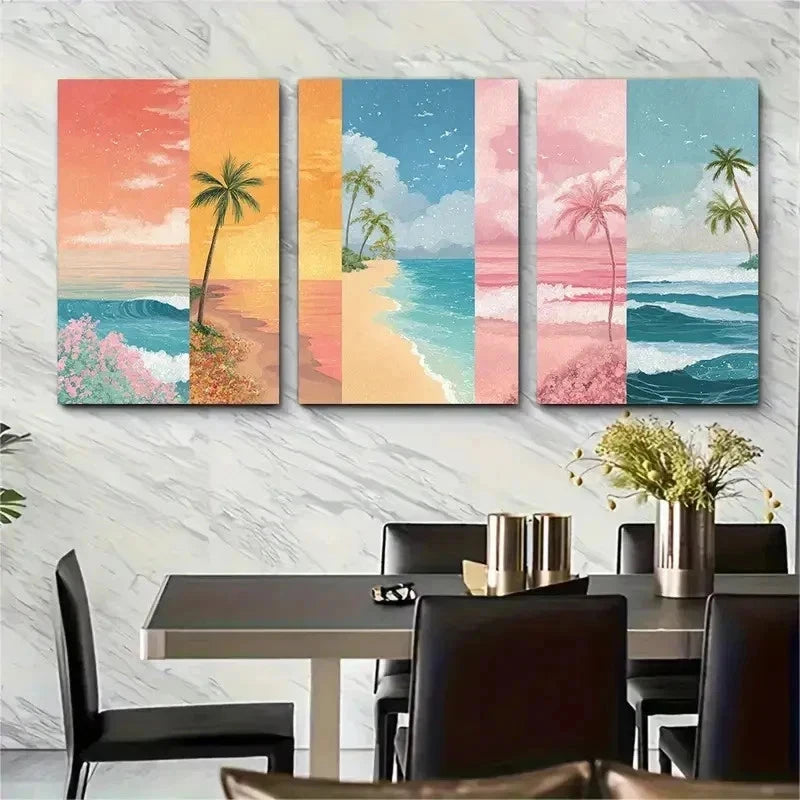 3pcs Continuous Beach Landscape Vibrant Perfect Wall Art Set Canvas Framed 50x70cm - High Quality Print 100% Australian Made Wall Canvas Ready to Hang - Bella Home Decor