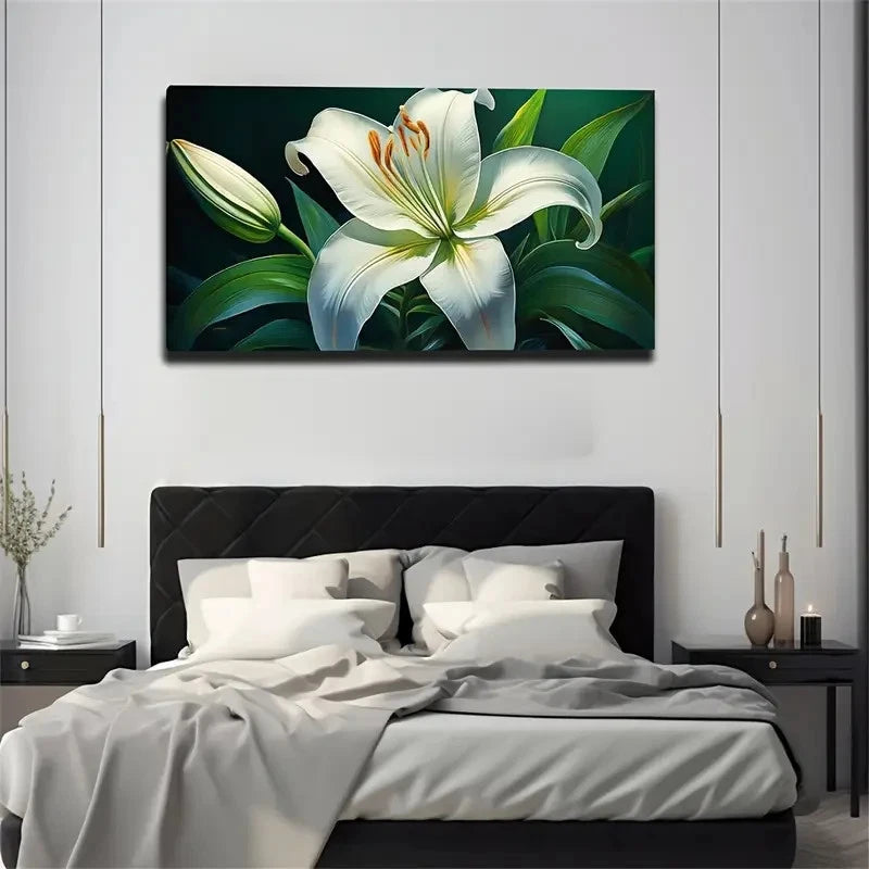 Elegant White Lily Wall Art Canvas Office Home Room Framed 120x60cm