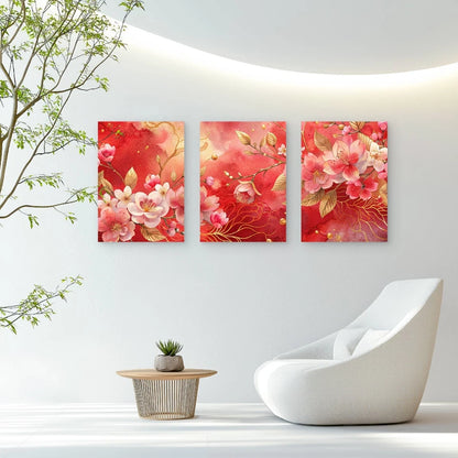 3pcs Golden Vines Among Soft Pink Blooms Wall Art Set Canvas Framed 40x60cm - High Quality Print 100% Australian Made Wall Canvas Ready to Hang - Bella Home Decor