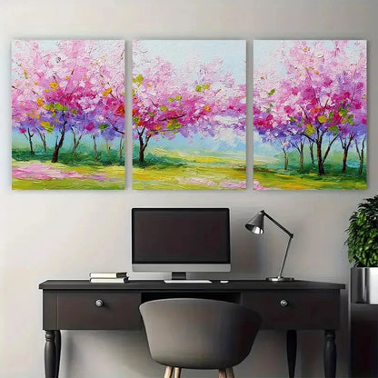 3pcs Spring Trees Cherry Blossom Country Perfect Wall Art Set Canvas Framed 40x60cm - High Quality Print 100% Australian Made Wall Canvas Ready to Hang