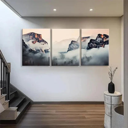 3pcs Foggy Scenic View Golden Mountain Wall Art Canvas Unframed - High Quality Print 100% Australian Made Wall Canvas - Bella Home Decor
