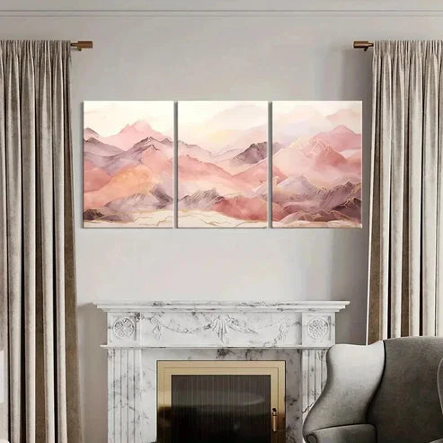 3pcs Abstract Pinkish Mountain Serene Painting Wall Art Canvas Unframed - High Quality Print 100% Australian Made Wall Canvas - Bella Home Decor