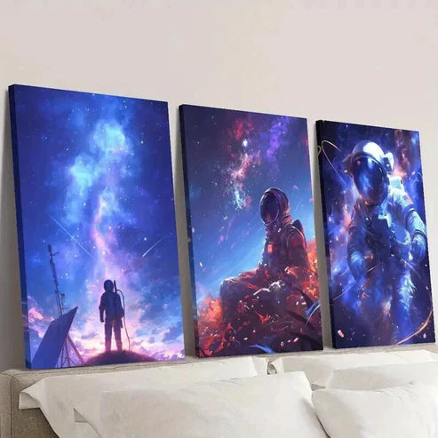 3pcs Fantasy Starry Sky and Astronauts Wall Art Set Canvas Unframed - High Quality Print 100% Australian Made Wall Canvas