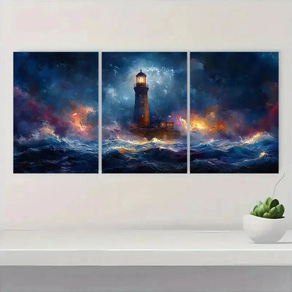 3pcs  Lighthouse by the Sea  nk  Wall   Wall Art Set Canvas Framed 40x60cm - High Quality Print 100% Australian Made Wall Canvas Ready to Hang - Bella Home Decor